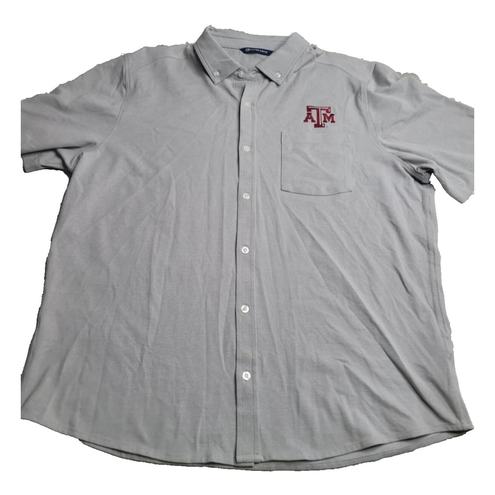 Cutter & Buck Texas A&M Aggies Button Down Shirt Men s XL‎ Short Sleeve Gray